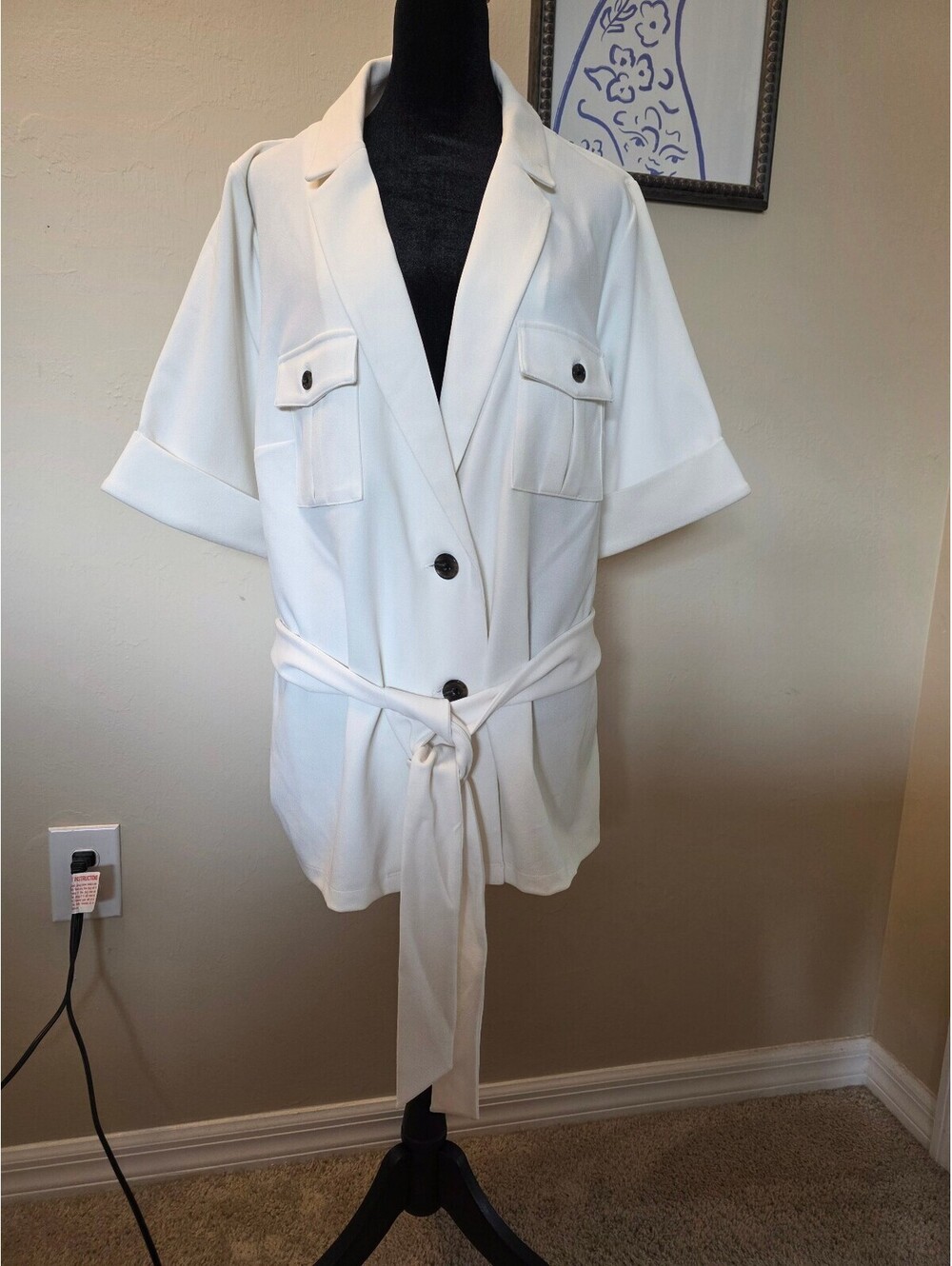 Worthington Women's White Belted Short Sleeve Blazer Jacket Size 1X